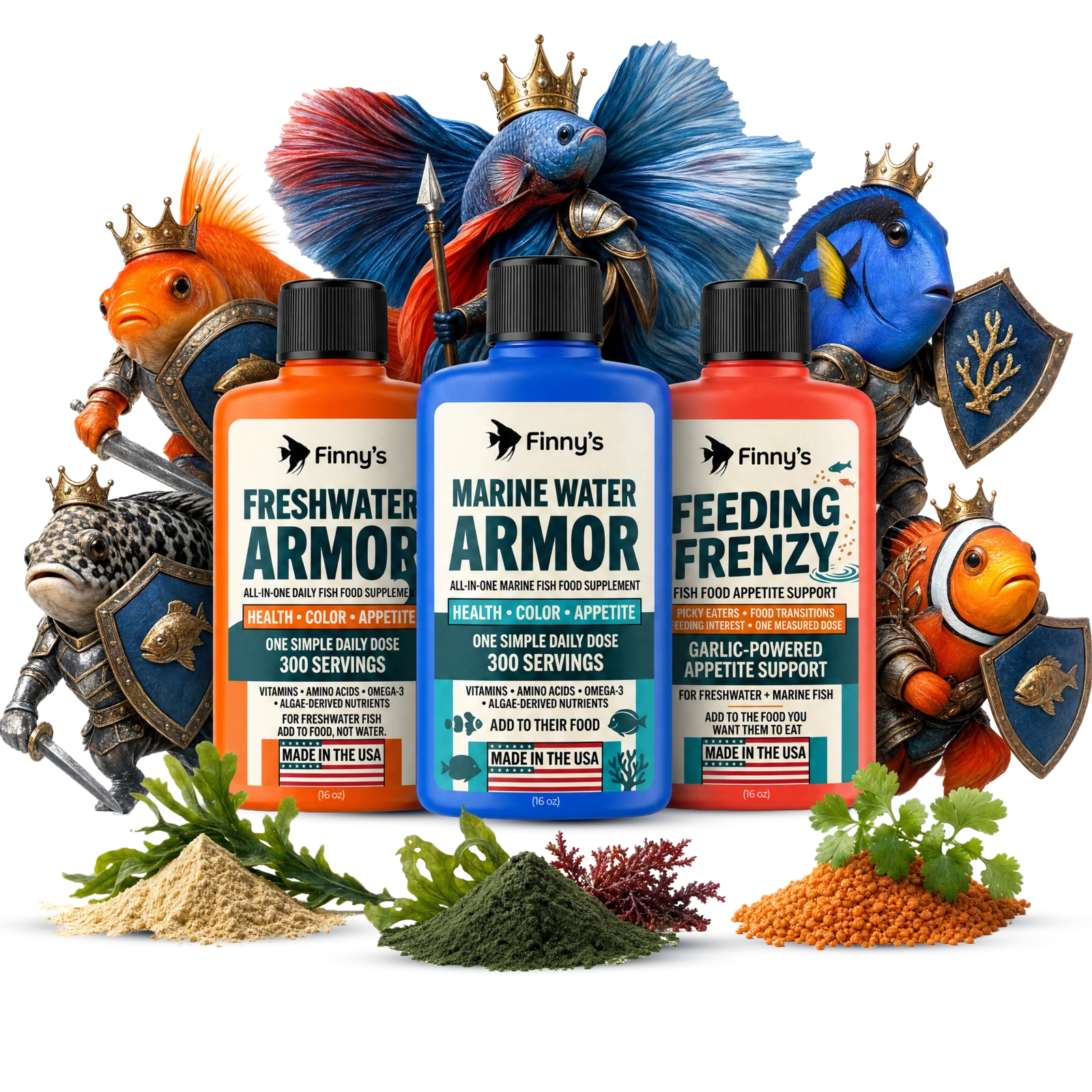 Finny's Freshwater Armor, Marine Water Armor, and Feeding Frenzy lineup